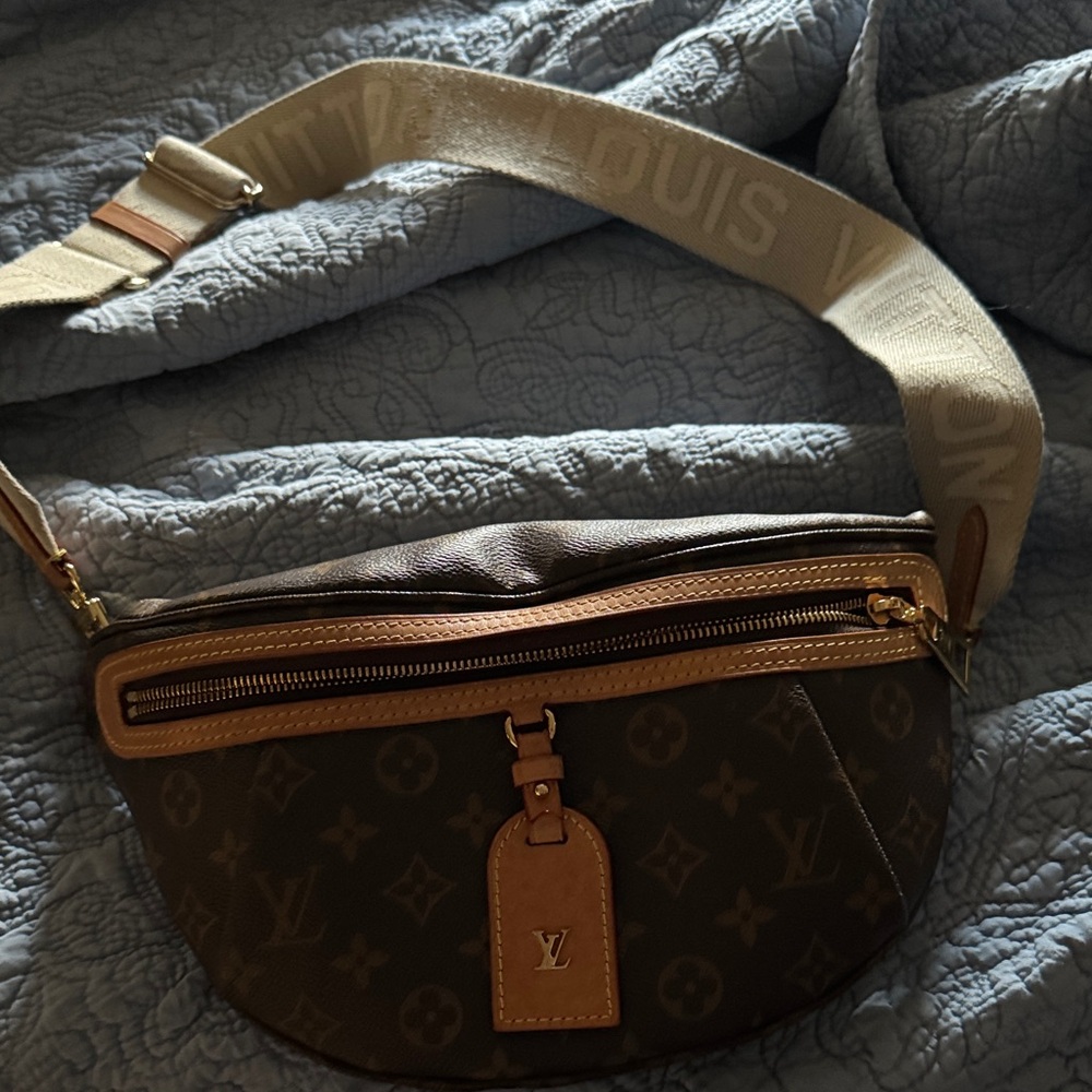 Louis Vuitton Monogram Canvas Crossbody Belt Bag with Beige Strap
